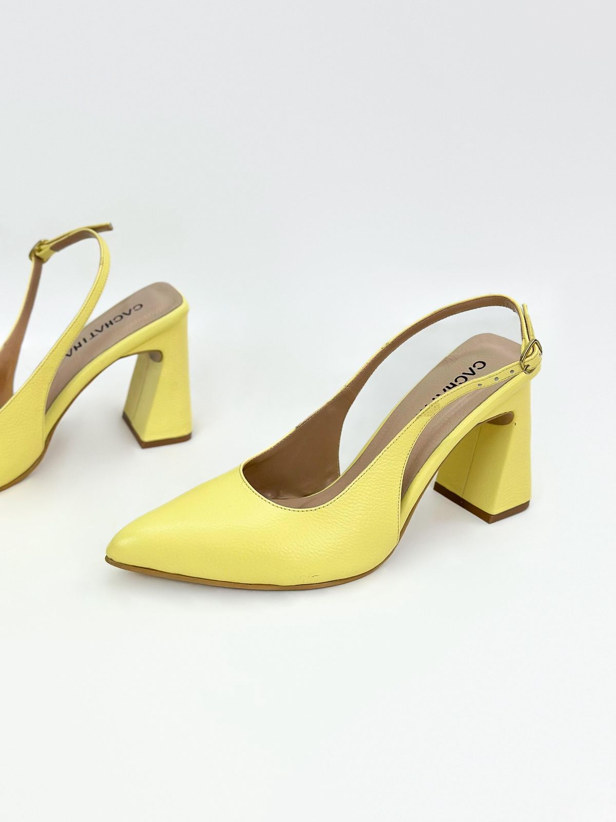 STILETTO MOA - CUERO BAMBIE AMARILLO PASTEL - TACON 7.5 - ESTILETO MUJER - CALZADO CACHATINA