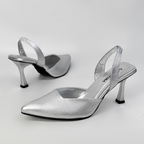 GINNY - CALZADO CACHATINA - ESTILETO MUJER - CUERO PLATEADO - TACON 7.5 (10 CM)