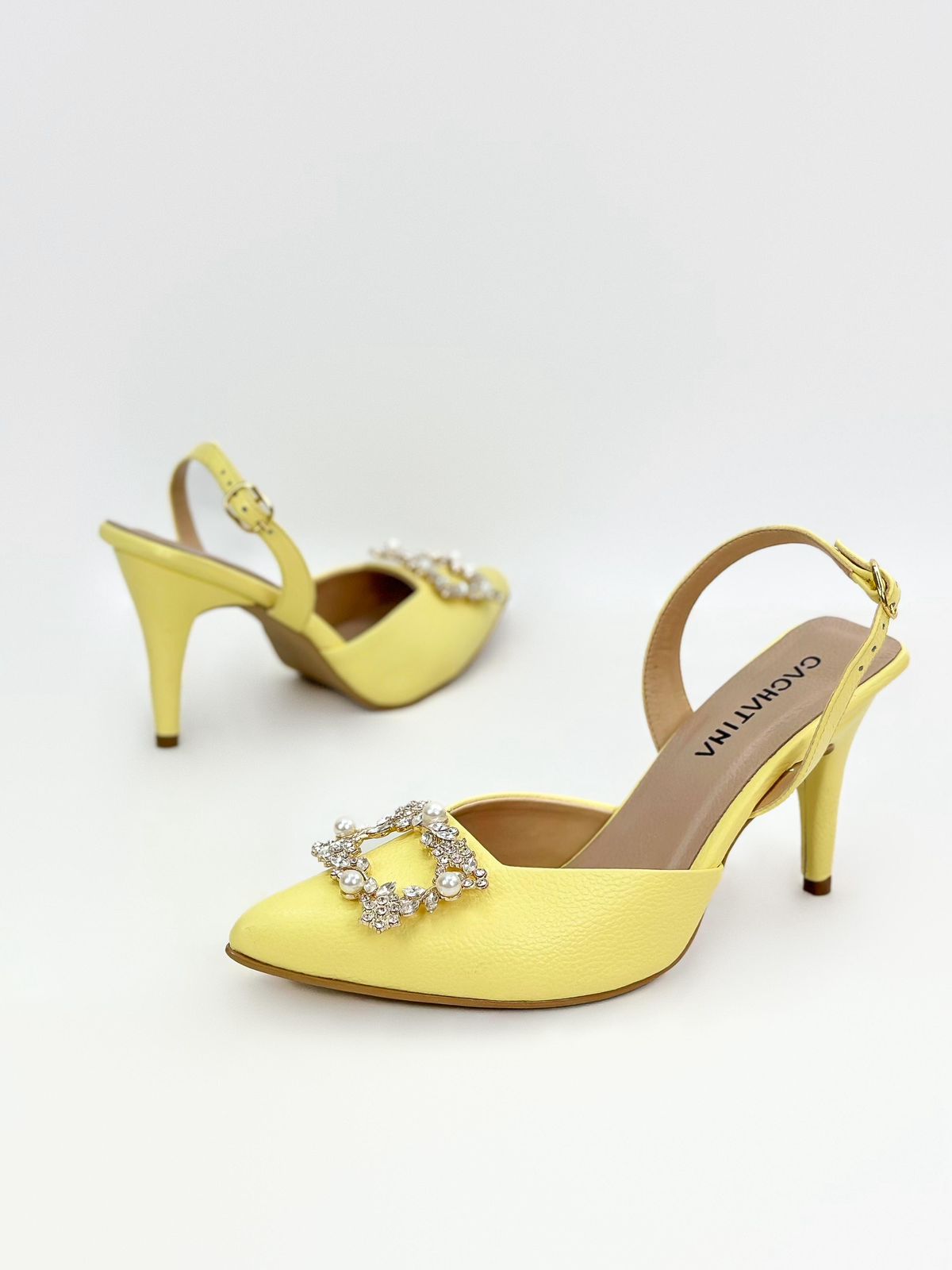 STILETTO LORE - CUERO BAMBIE AMARILLO PASTEL - TACON 7.5 - ESTILETO MUJER - CALZADO CACHATINA