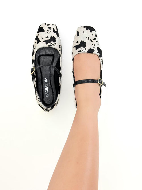 BALETA LUPE -PRINT VACA X BAMBIE NEGRO - TACON 1.5- BALETA- CALZADO CACHATINA