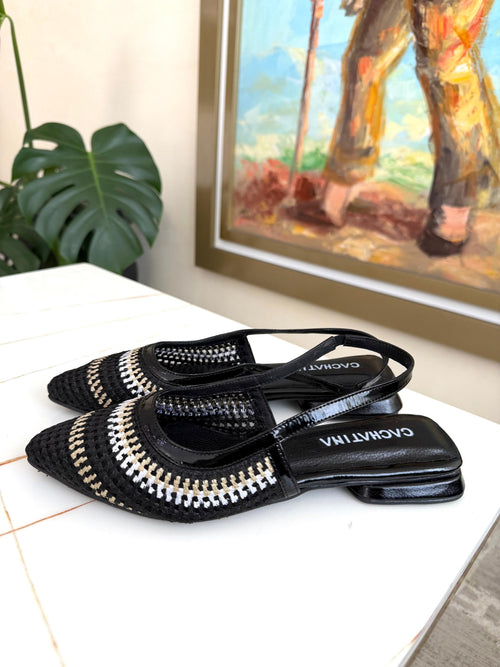 BALETA OPORTO - TEXTIL X CHAROL NEGRO - CALZADO CACHATINA