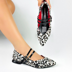 CALZADO CACHATINA - SANDALIA BALETA MUJER - MARIE - CUERO ANIMAL PRINT X ROJO/NEGRO