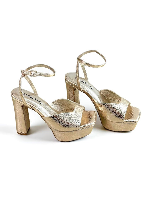 PLATAFORMA PORIS - FOLIA CROQUE ORO - PLA 30 MUJER - TACON 12.5 CM