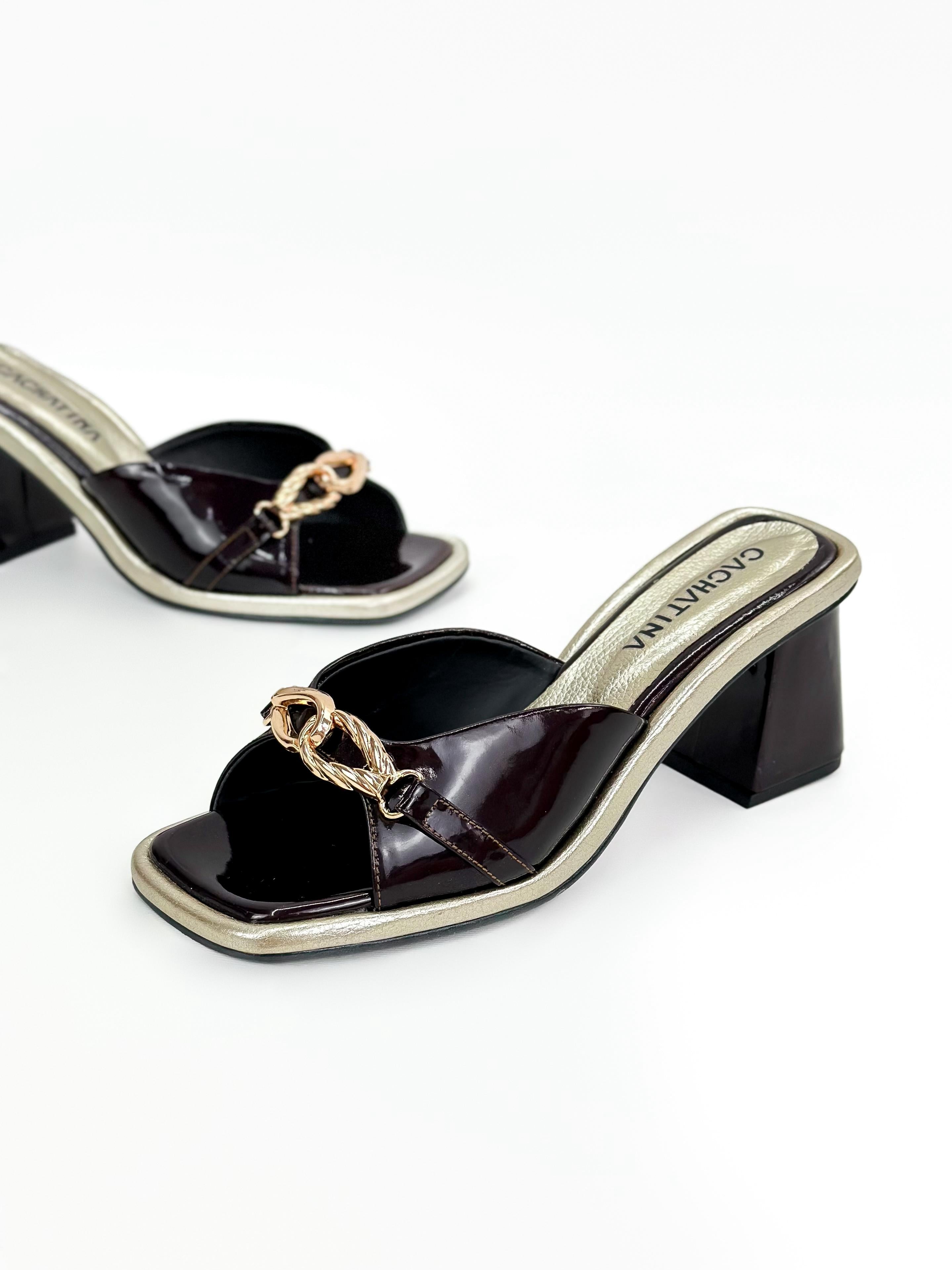 TACON MISSY - CHAROL CHOCOLATE X ORO  - TACON 5.5 - TACON MUJER - CALZADO CACHATINA