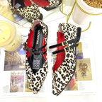 CALZADO CACHATINA - SANDALIA BALETA MUJER - MARIE - CUERO ANIMAL PRINT X ROJO/NEGRO