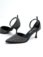STILETTO PERGAR - CAPELLADA IMPORTADA NEGRA X PLATA - TACON 5.5 - ESTILETO MUJER - CALZADO CACHATINA