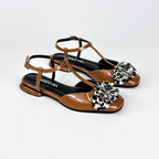 CALZADO CACHATINA - ZUECO MUJER - JUDELYN - CUERO CHAROL MIEL X ANIMAL PRINT