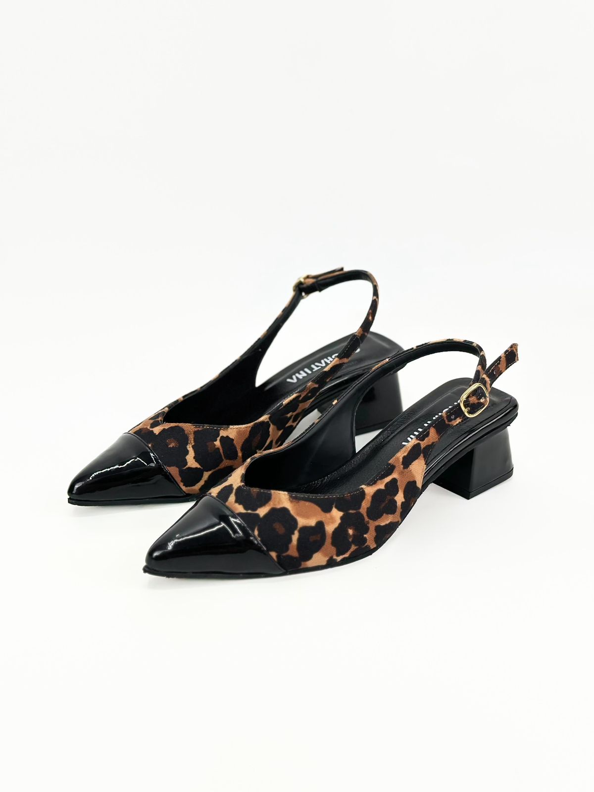 STILETTO ROSE STORE - TEXTIL TIGRILLO X CUERO CHAROL NEGRO
