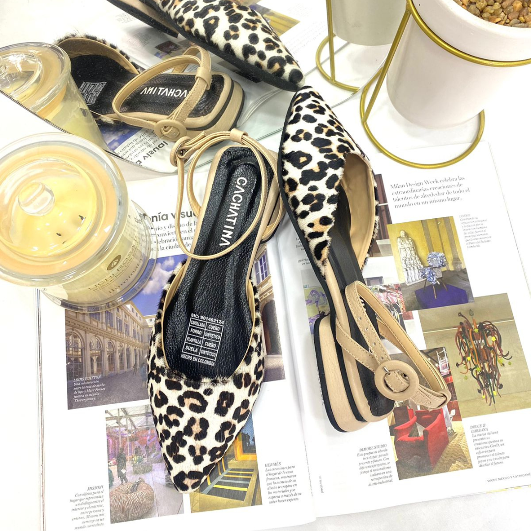 CALZADO CACHATINA - ZUECO MUJER - IVET - CUERO ANIMAL PRINT X FRAPE