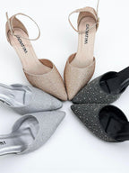 STILETTO PERGAR - CAPELLADA IMPORTADA NEGRA X PLATA - TACON 5.5 - ESTILETO MUJER - CALZADO CACHATINA