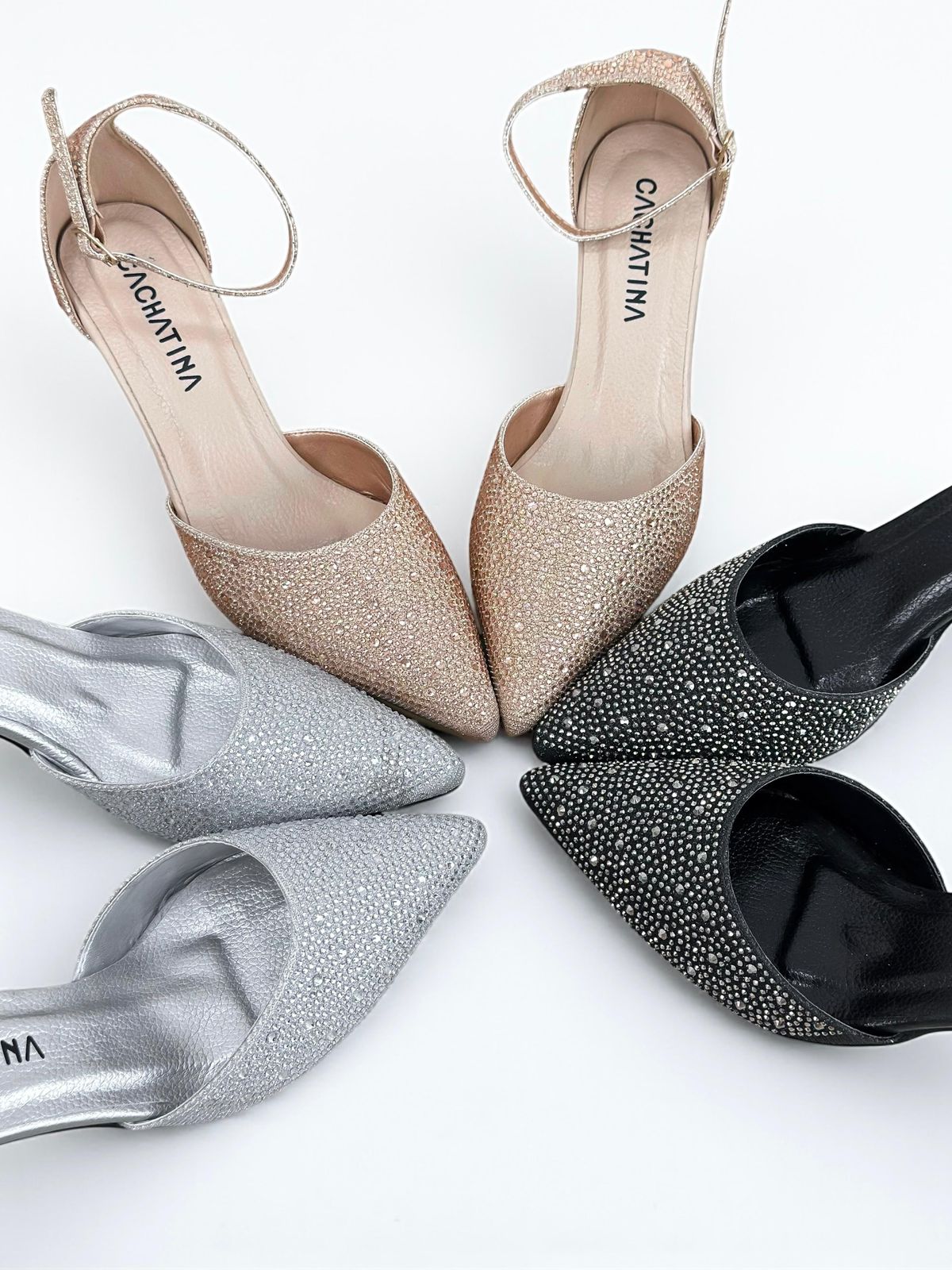STILETTO PERGAR - CAPELLADA IMPORTADA NEGRA X PLATA - TACON 5.5 - ESTILETO MUJER - CALZADO CACHATINA