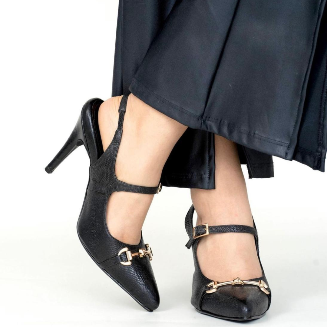 TATIANA - CALZADO CACHATINA - ESTILETO MUJER - CUERO DIAMANTE NEGRO - TACON 7.5 (10 CM)