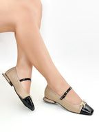 BALETA KRIS - CUERO BAMBIE CAPUCHINO X NEGRO MOJADO - TACON 1.5- BALETA- CALZADO CACHATINA