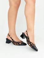 STILETTO ROSE STORE - TEXTIL TIGRILLO X CUERO CHAROL NEGRO