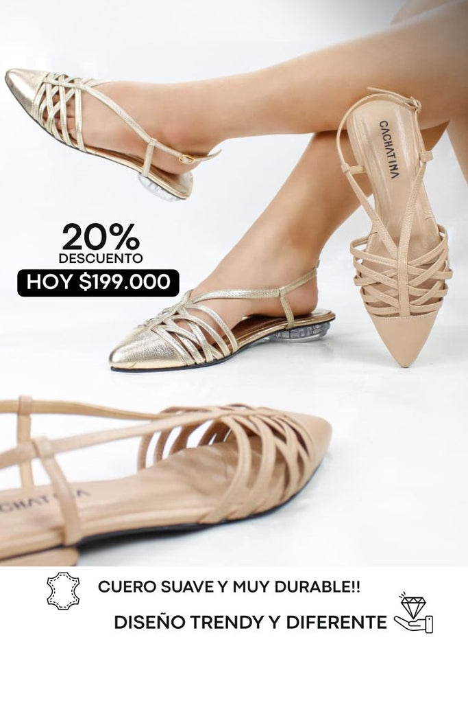 BALETA ASTRA MOMENTOS - FEDERICA DORADO - CUERO FRAPPE - CUERO ROJO - CUERO TALCO TACON 1.5  -BALETA-CALZADO CACHATINA