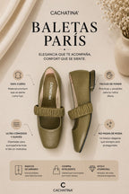 BALETA PARIS STORE - CUERO VERDE OLIVA - CALZADO CACHATINA