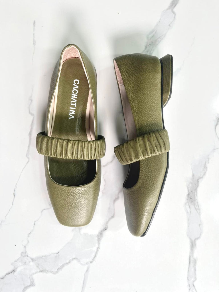 BALETA PARIS STORE - CUERO VERDE OLIVA - CALZADO CACHATINA