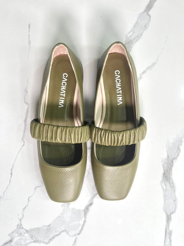BALETA PARIS STORE - CUERO VERDE OLIVA - CALZADO CACHATINA