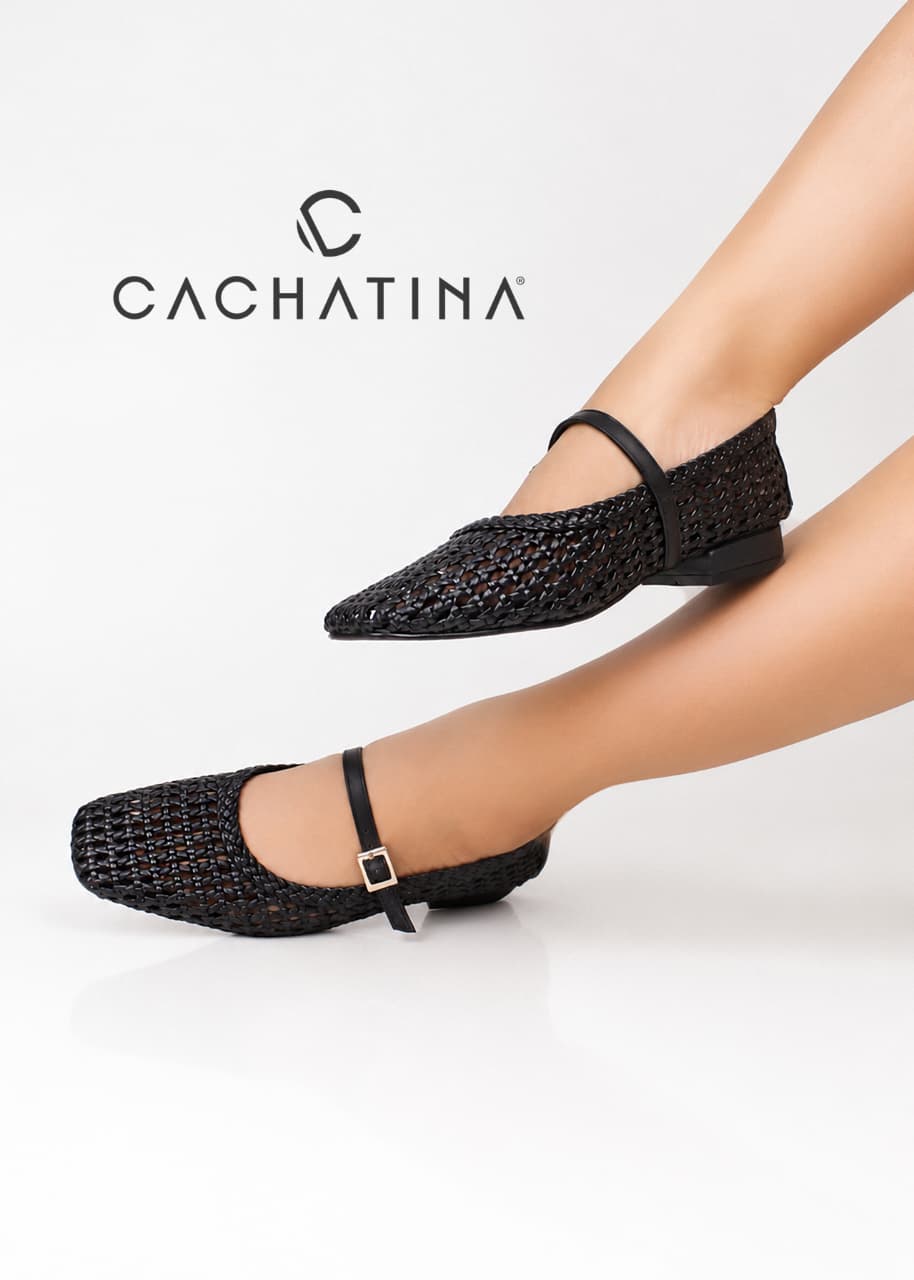 BALETA ALORA - TEJIDO NEGRO- CALZADO CACHATINA