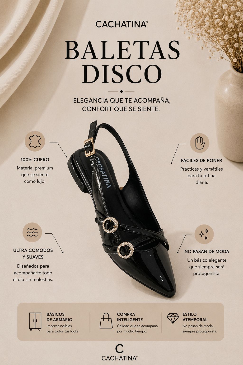 BALETA DISCO - CHAROL NEGRO - CALZADO CACHATINA