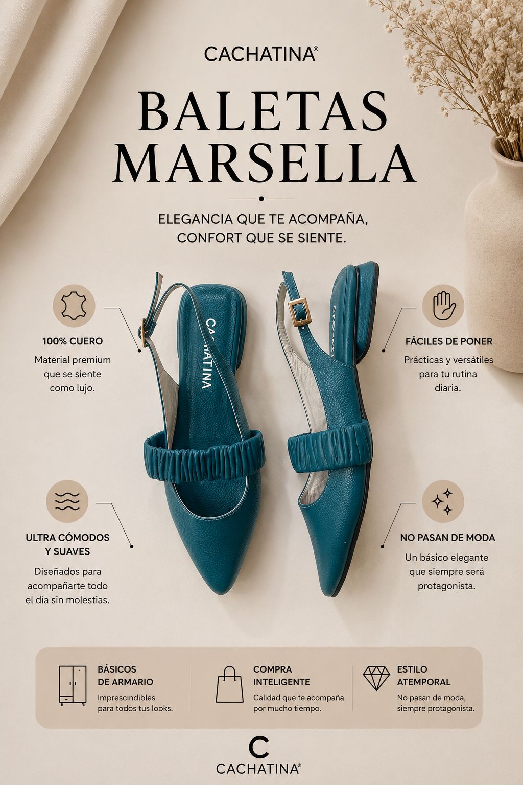 BALETA MARSELLA STORE - CUERO ELA VERDE OCEANO - CALZADO CACHATINA