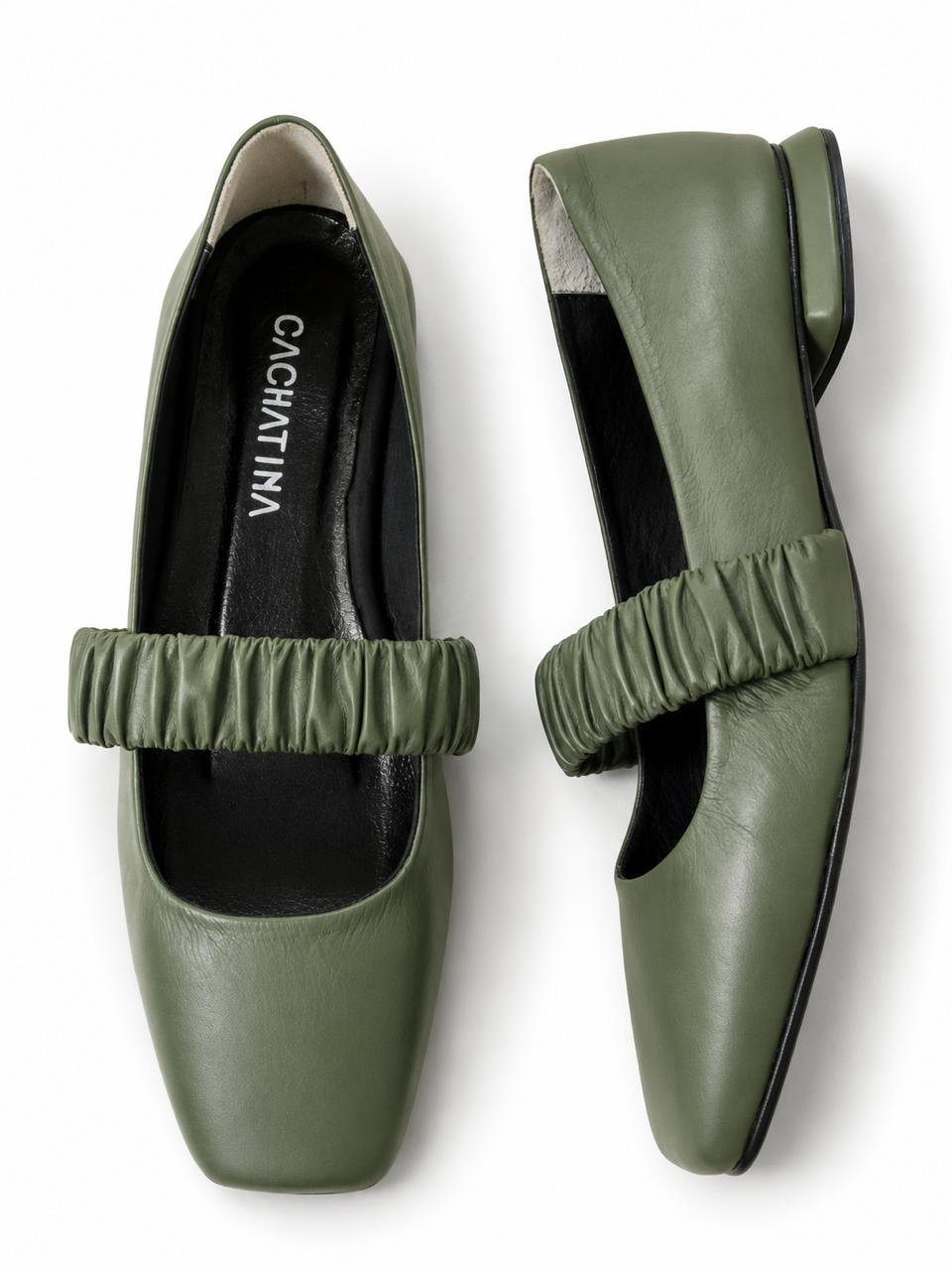 BALETA PARIS - CUERO VERDE MILITAR - CALZADO CACHATINA