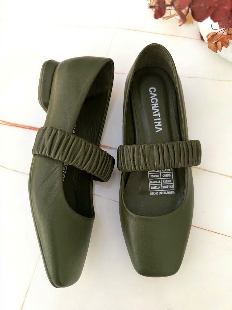 BALETA PARIS - CUERO VERDE MILITAR - CALZADO CACHATINA
