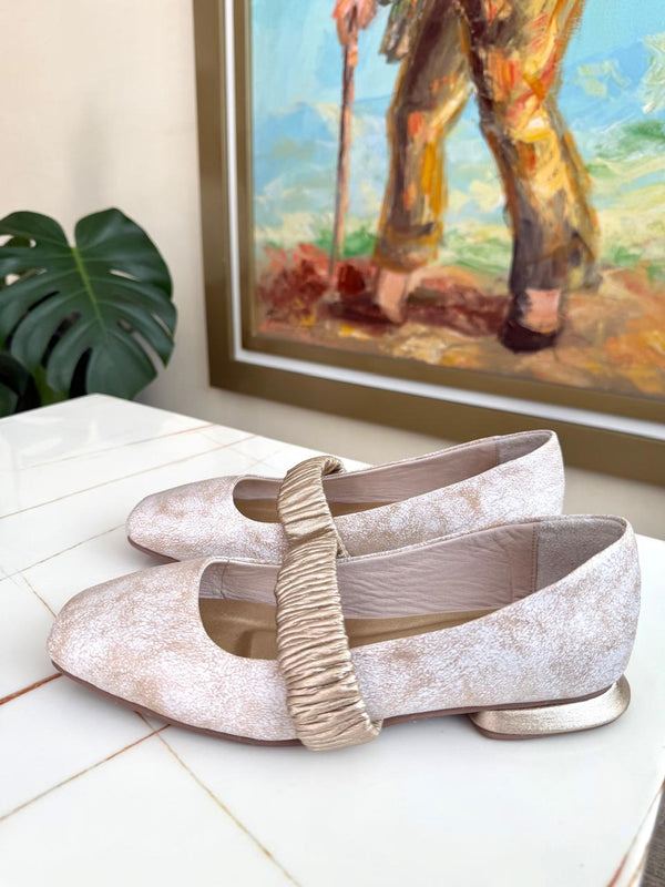 BALETA PARIS - CUERO VINTAGE FANTA ROSA X ORO - CALZADO CACHATINA