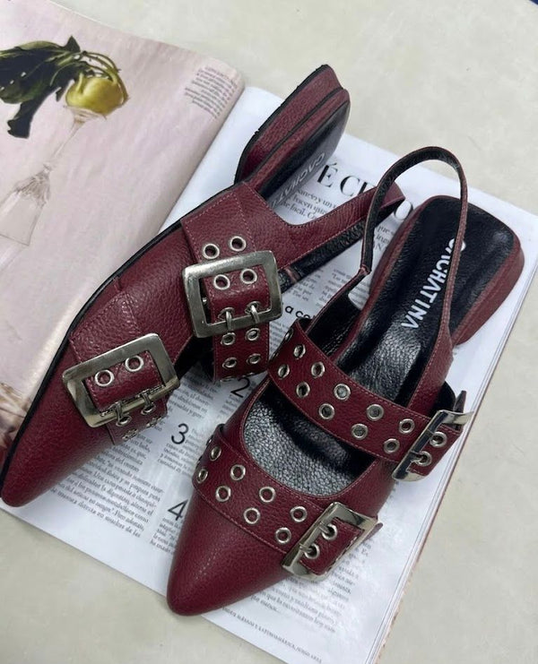 BALETA YUNA - CUERO BORGOÑA - CALZADO CACHATINA