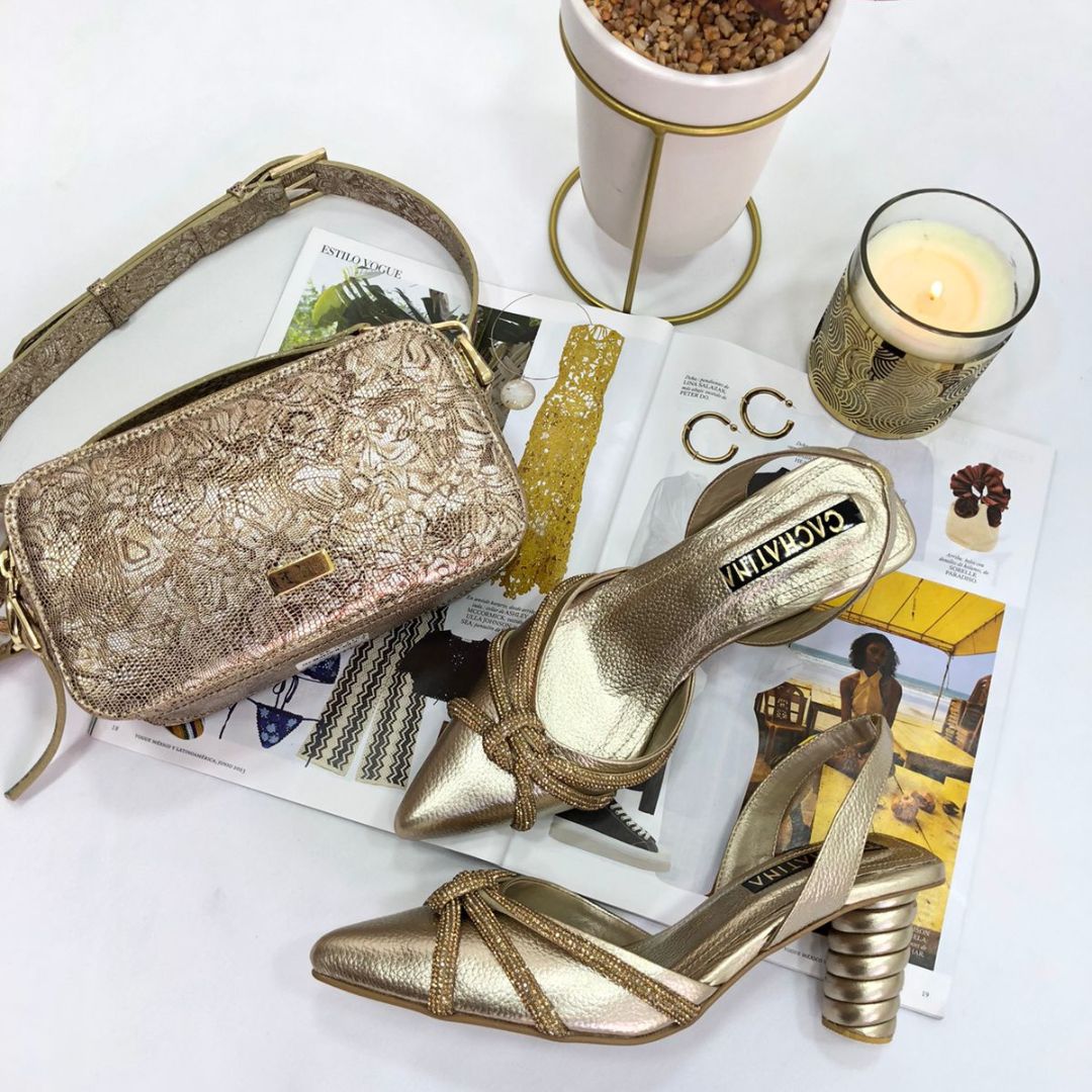 BOLSO CACHATINA - CELESTA BAG - CUERO DEJAVU DORADO