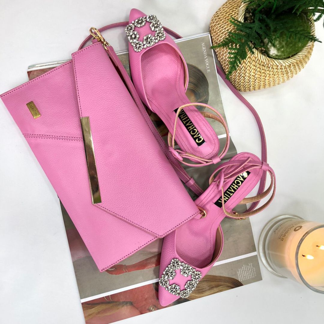 BOLSO CACHATINA - SOBRE FIESTA - CUERO ROSA BARBIE