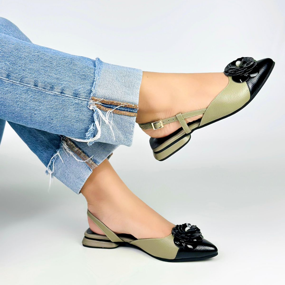 CALZADO CACHATINA - ZUECO MUJER - ELVA 2 - CUERO BAMBI VERDE OLIVA X CUERO NEGRO