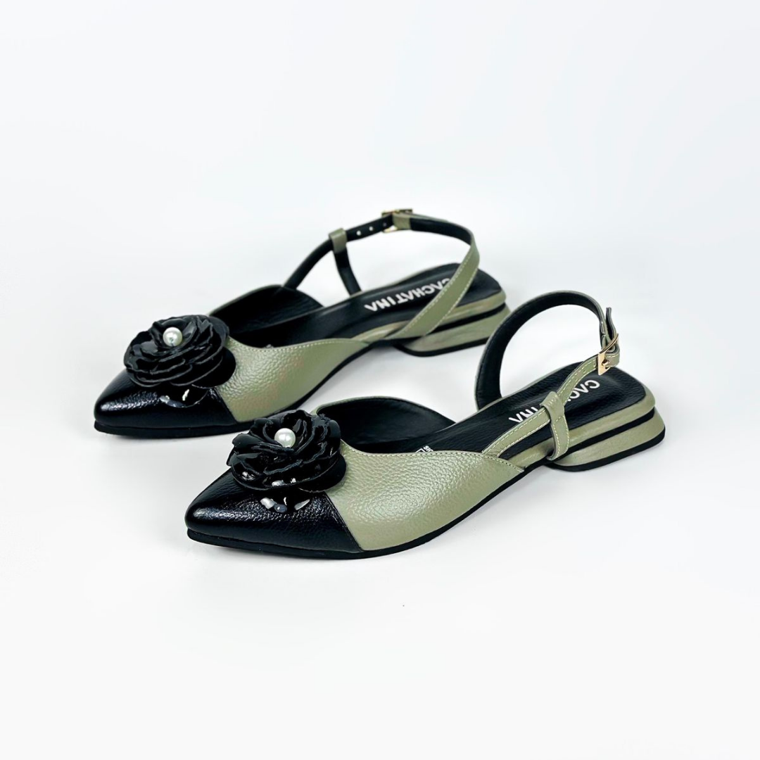 CALZADO CACHATINA - ZUECO MUJER - ELVA 2 - CUERO BAMBI VERDE OLIVA X CUERO NEGRO
