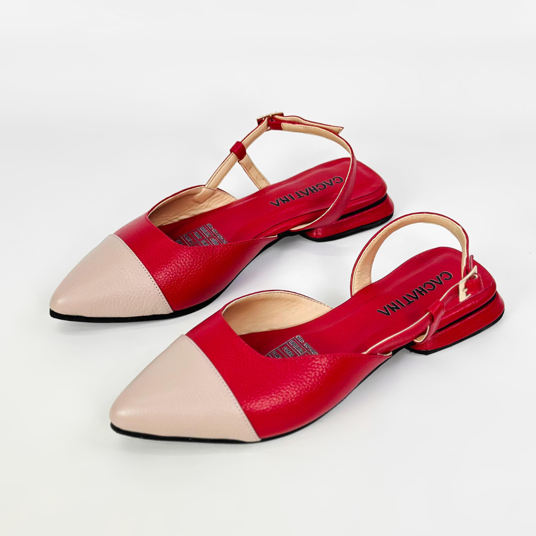 CALZADO CACHATINA - ZUECO MUJER - EMMA - CUERO ROJO X BAMBY NUDE