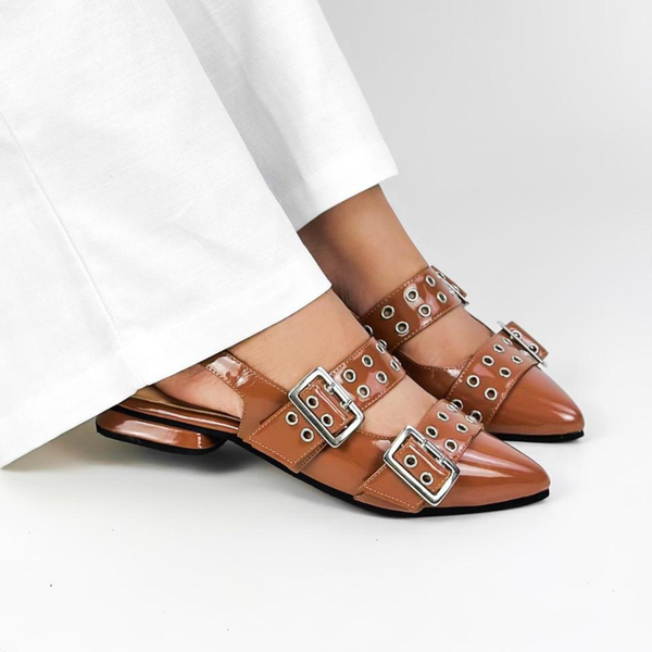 CALZADO CACHATINA - SANDALIA BALETA MUJER - YUNA - CUERO CHAROL MIEL