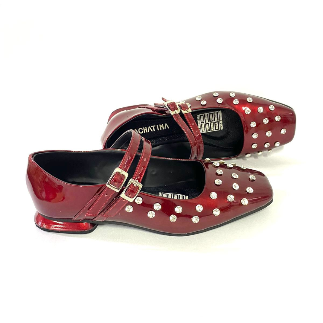 CALZADO CACHATINA - SANDALIA BALETA MUJER - PHAZE - CUERO CHAROL ROJO SANGRE TORO