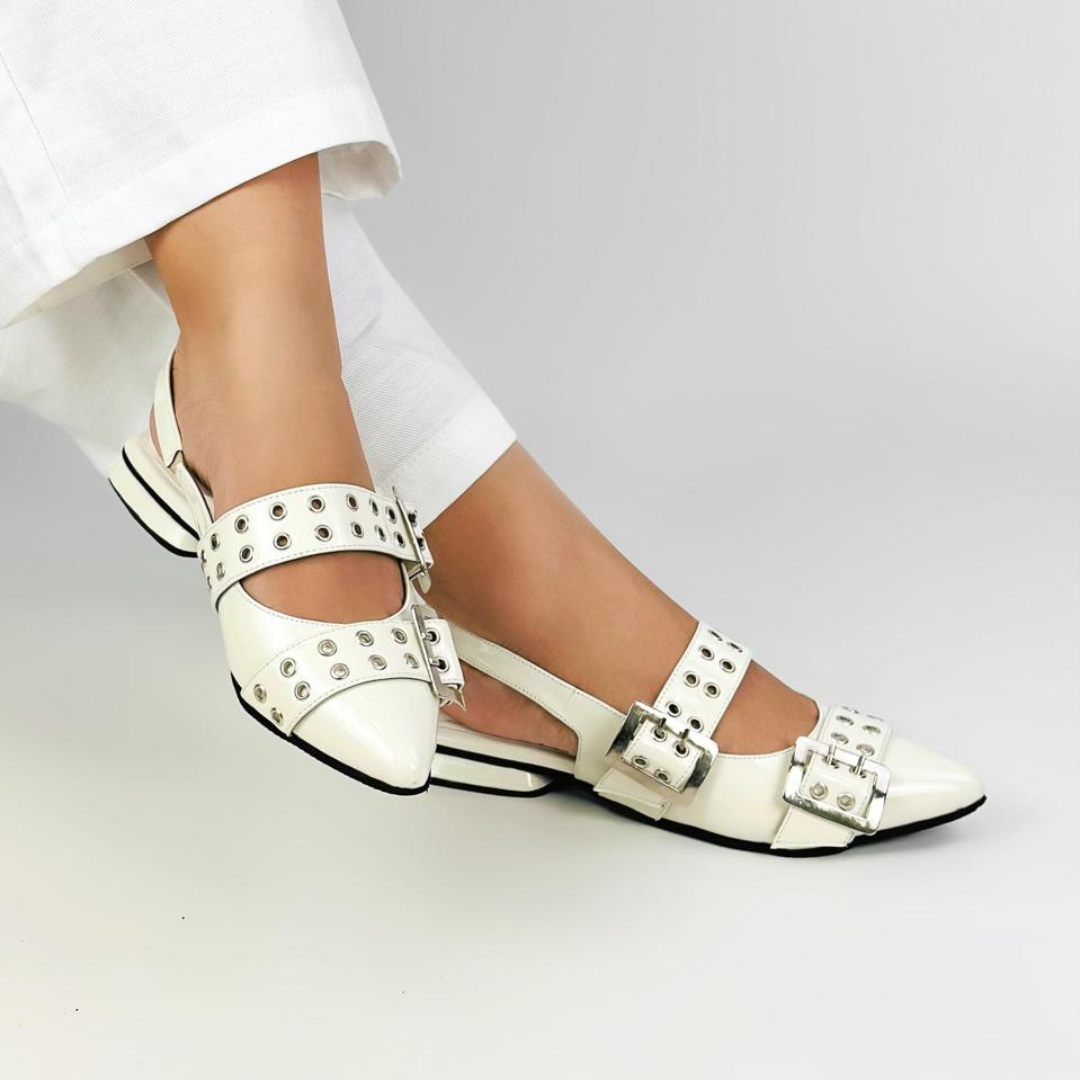 CALZADO CACHATINA - SANDALIA BALETA MUJER - YUNA - CUERO CHAROL TALCO X NEGRO
