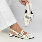 CALZADO CACHATINA - SANDALIA BALETA MUJER - YUNA - CUERO CHAROL TALCO X NEGRO