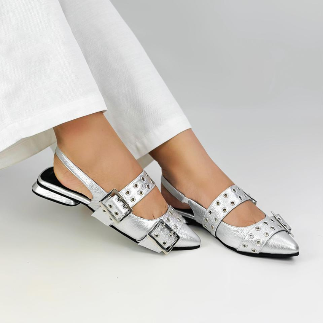 CALZADO CACHATINA - SANDALIA BALETA MUJER - YUNA - CUERO PLATEADO