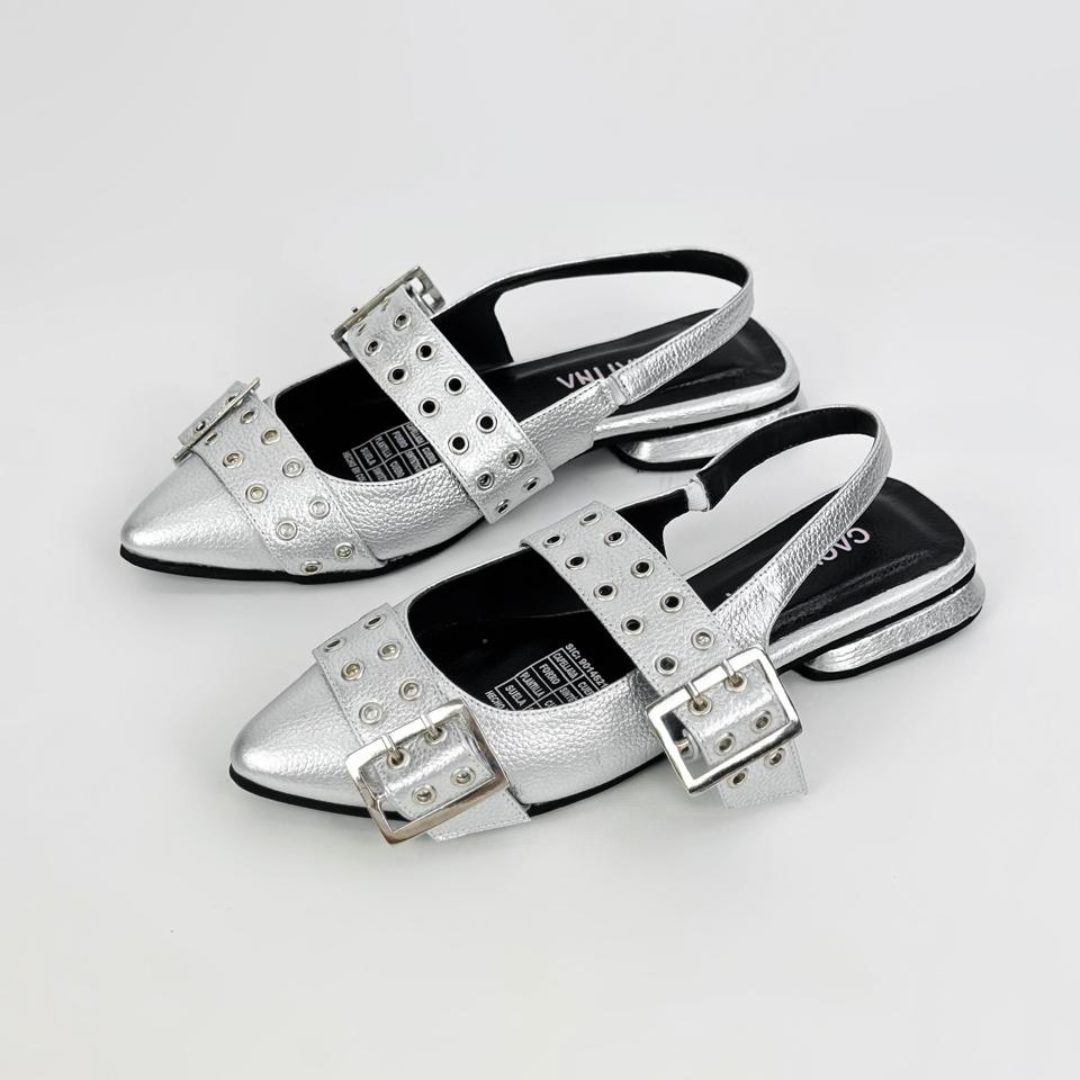 CALZADO CACHATINA - SANDALIA BALETA MUJER - YUNA - CUERO PLATEADO