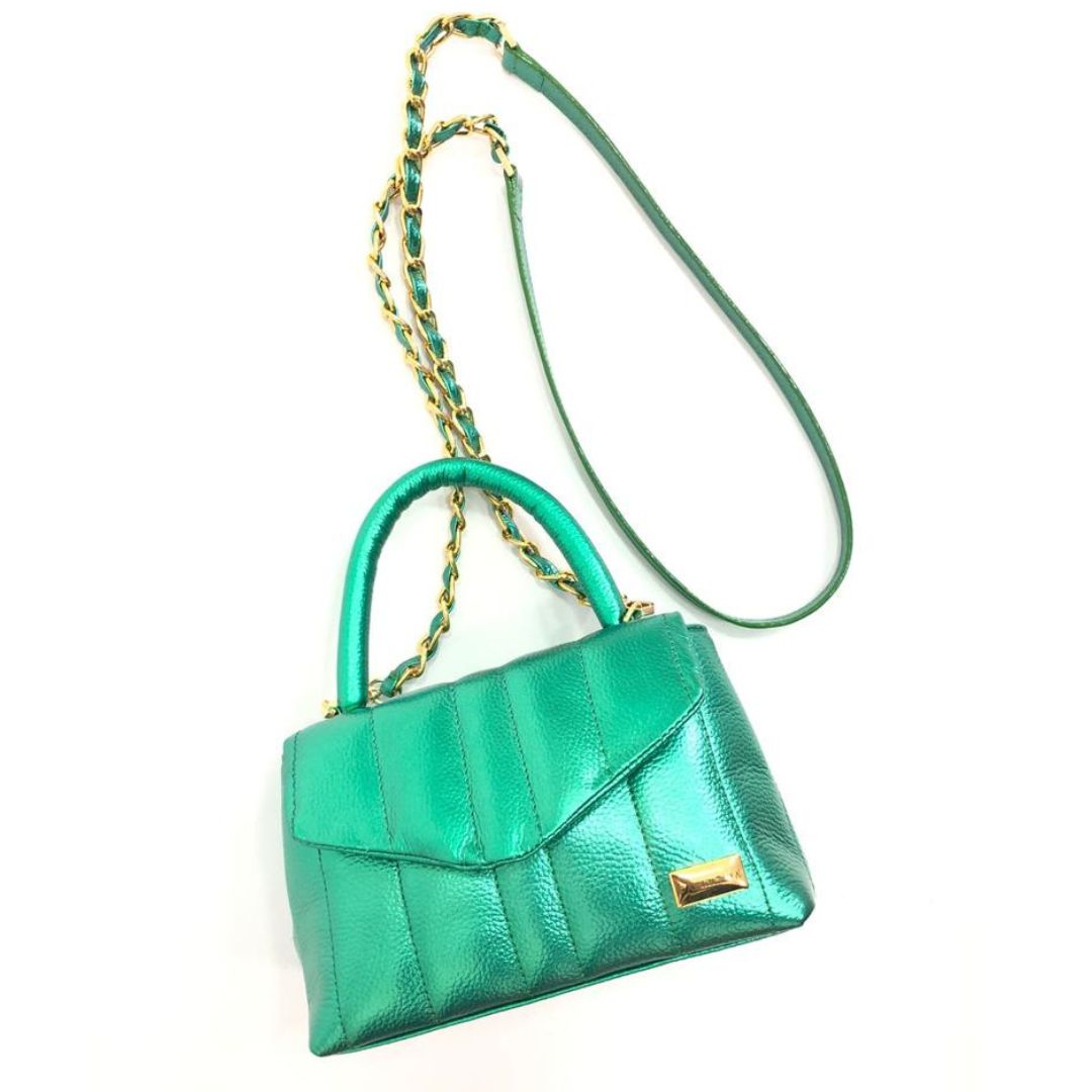 BOLSO CACHATINA - CITY BAG - CUERO VERDE METALIZADO - CALZADO CACHATINA