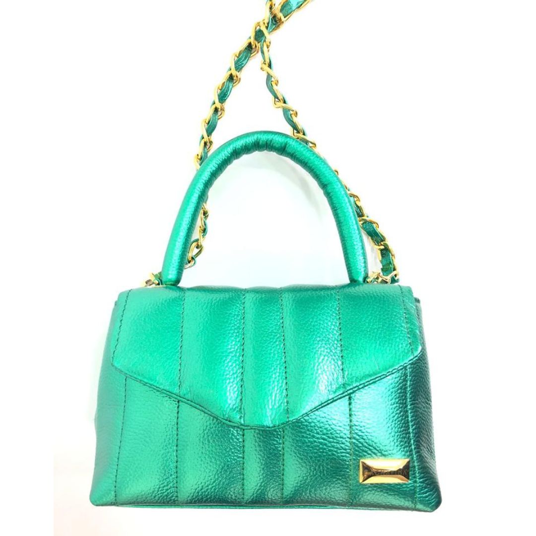 BOLSO CACHATINA - CITY BAG - CUERO VERDE METALIZADO - CALZADO CACHATINA
