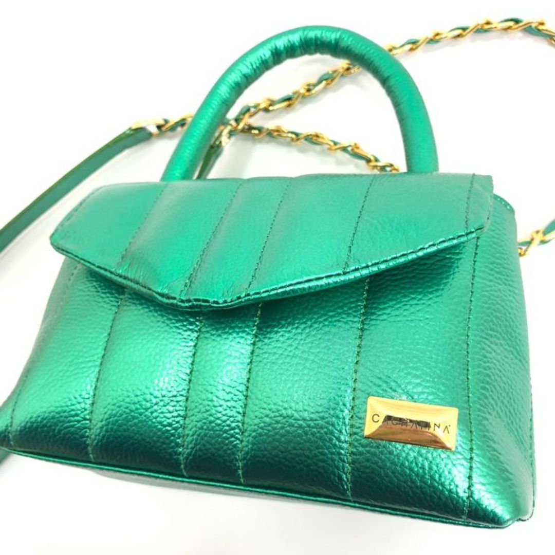 BOLSO CACHATINA - CITY BAG - CUERO VERDE METALIZADO - CALZADO CACHATINA