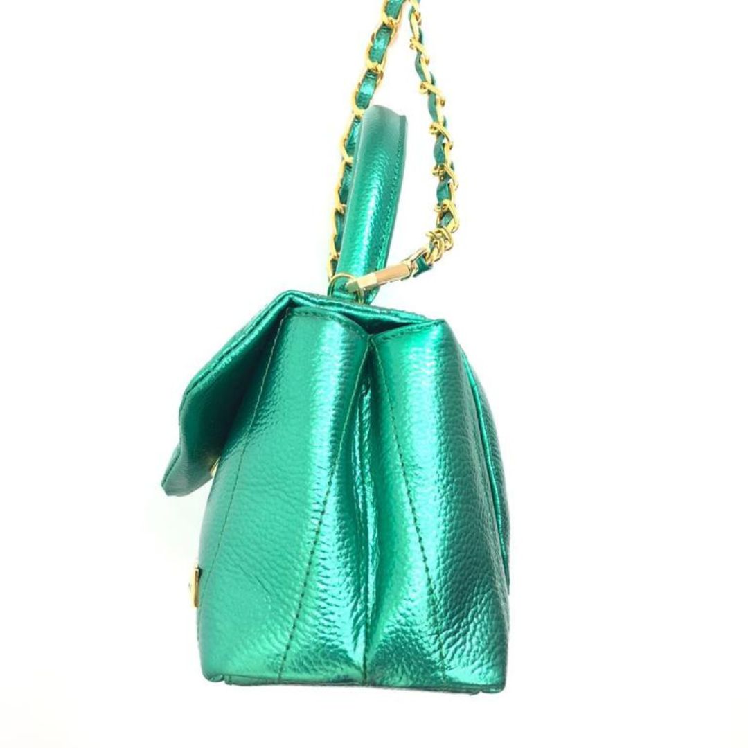 BOLSO CACHATINA - CITY BAG - CUERO VERDE METALIZADO - CALZADO CACHATINA