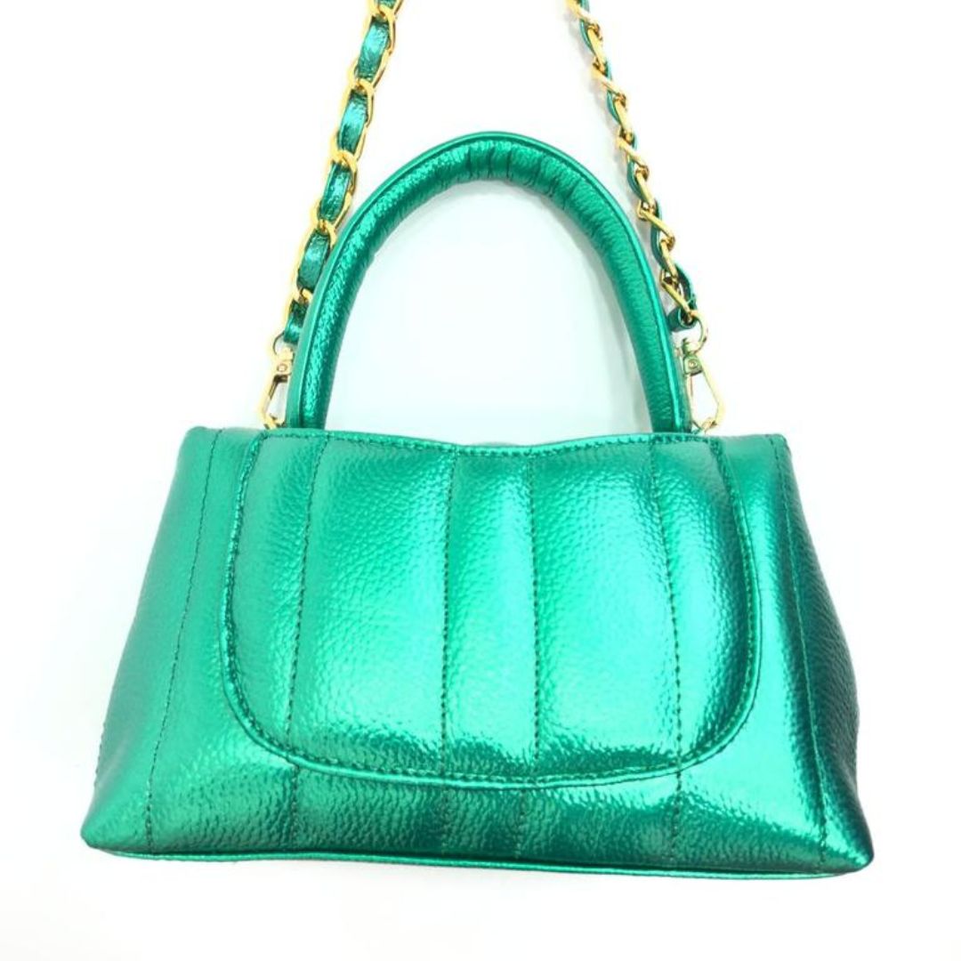 BOLSO CACHATINA - CITY BAG - CUERO VERDE METALIZADO - CALZADO CACHATINA