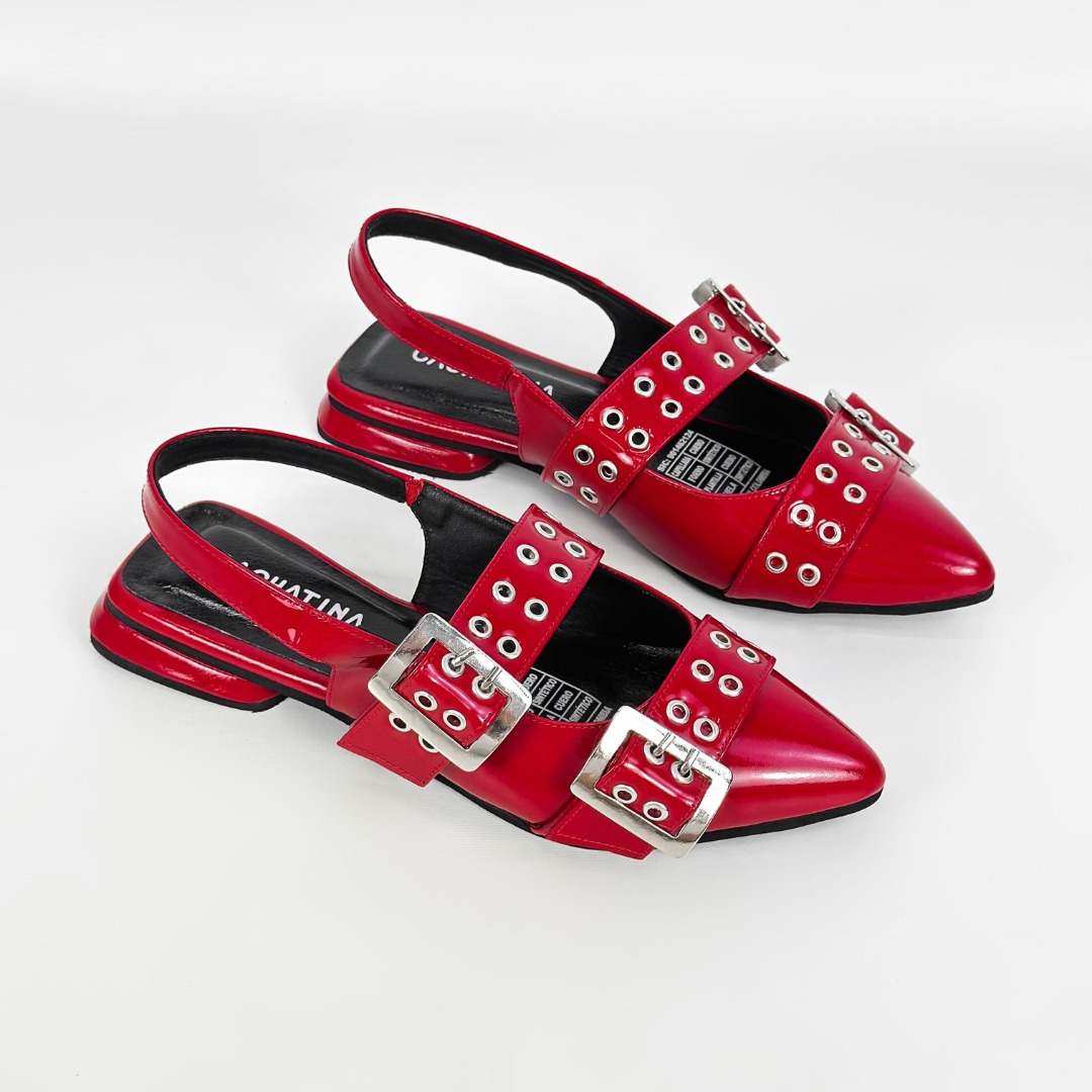 CALZADO CACHATINA - SANDALIA BALETA MUJER - YUNA - CUERO CHAROL ROJO