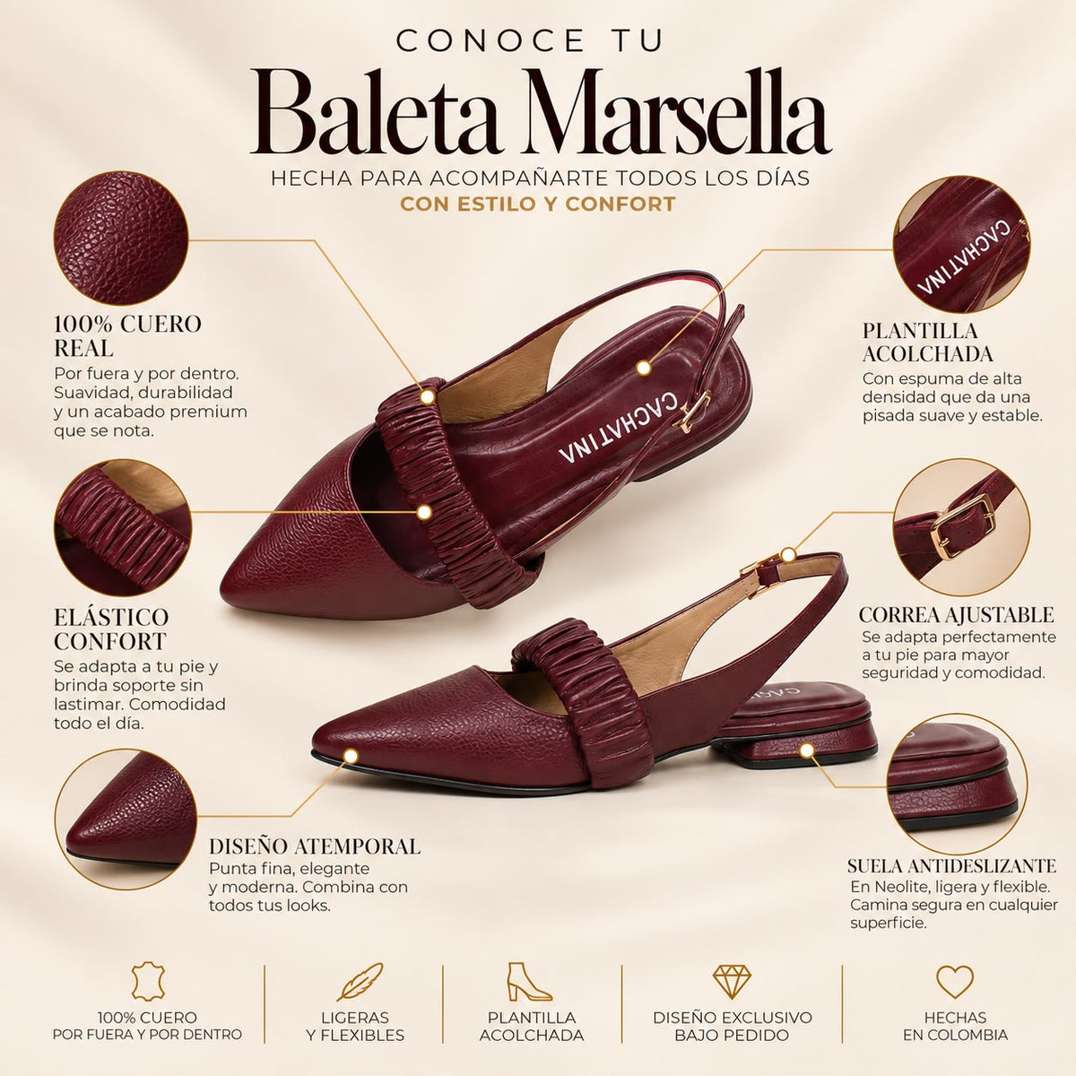BALETA MARSELLA - BAMBIE BORGOÑA - CALZADO CACHATINA