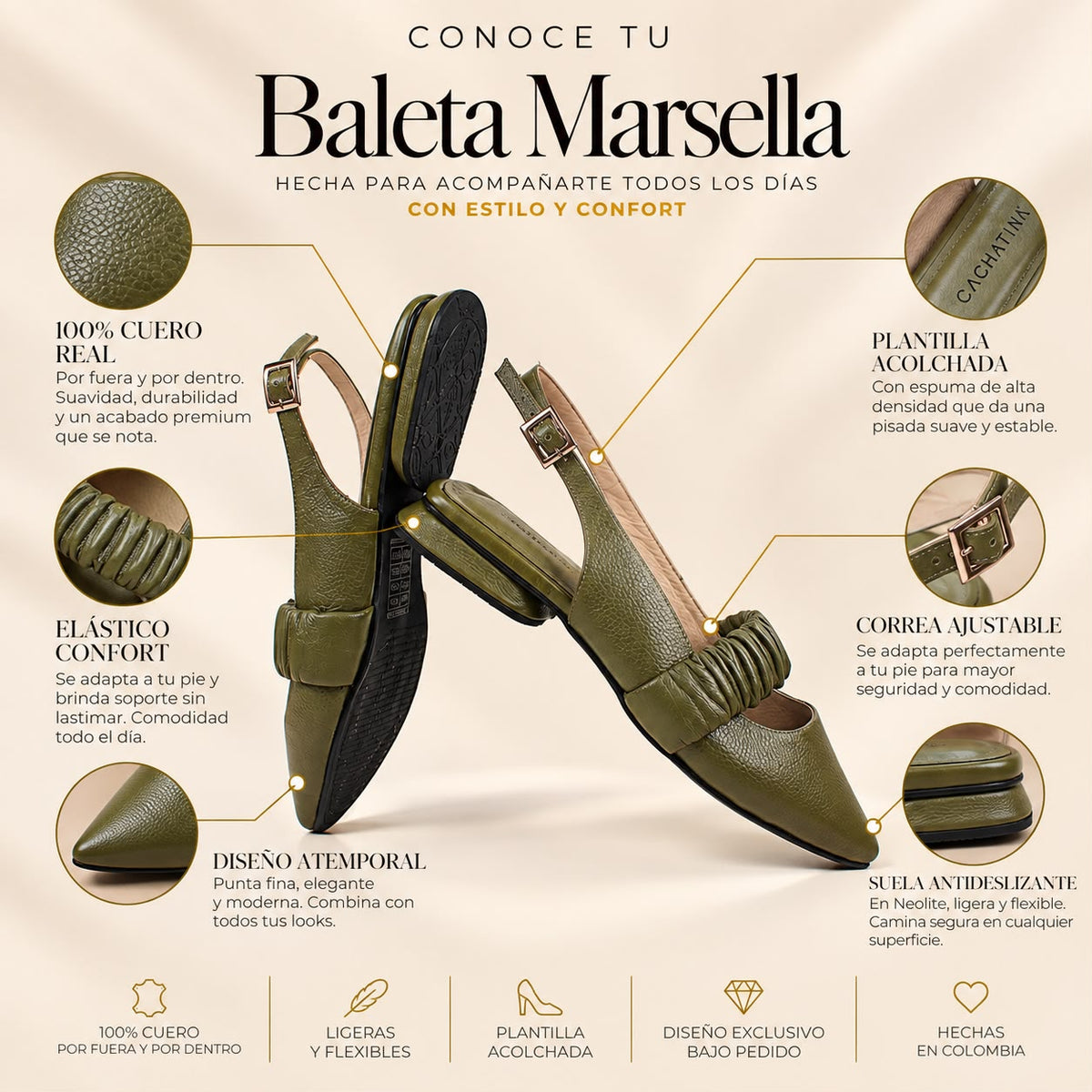 BALETA MARSELLA - BAMBIE VERDE OLIVA - CALZADO CACHATINA