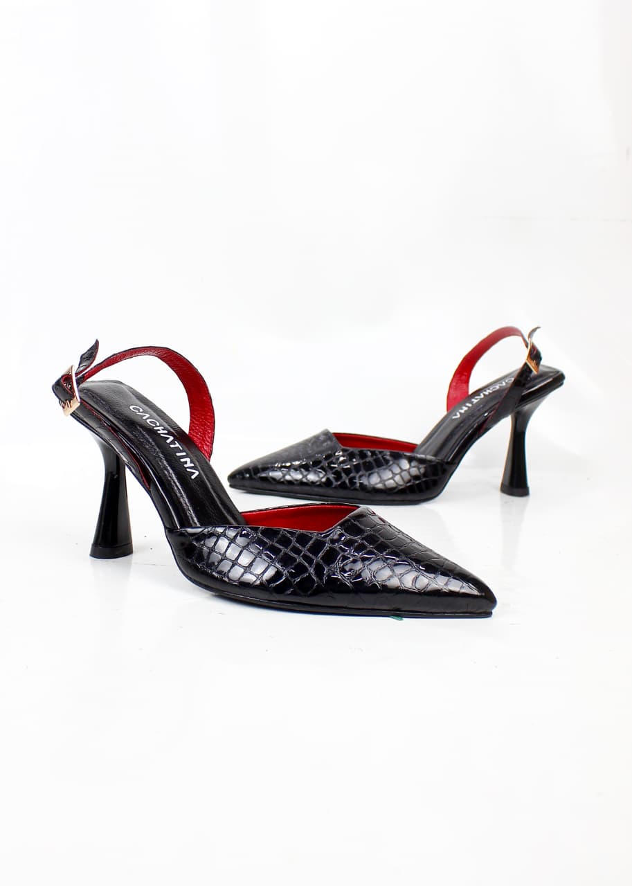 ESTILETO PARMA - CAM STEEL BLACK X ROJO - ALTURA 7.5