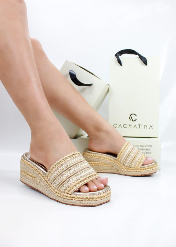 PLATAFORMA DOSLIN STORE - DORADO X YUTE - ALTURA 5.5 (7 CM) - CALZADO CACHATINA